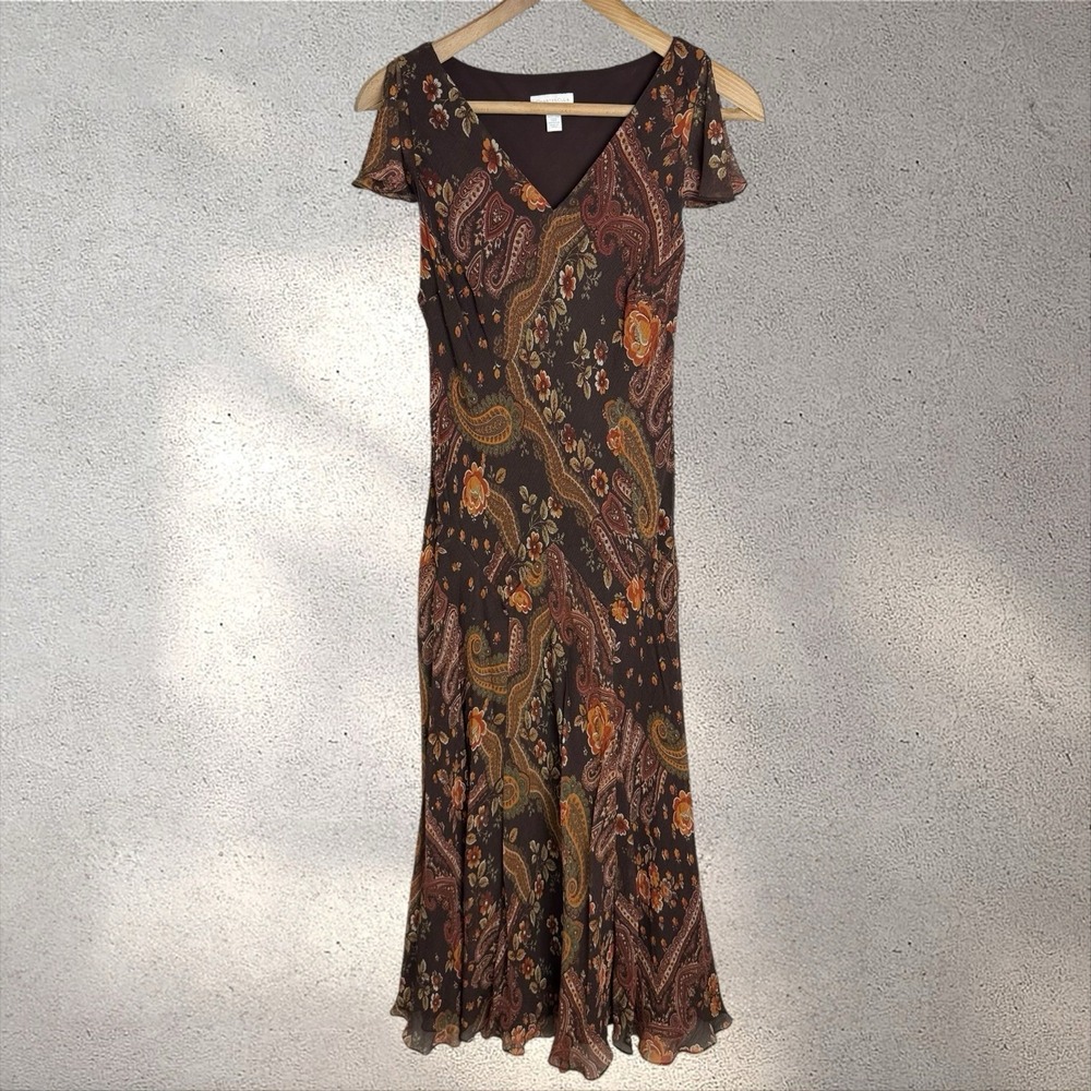 VTG Y2K Silk Fairycore Whimsigoth‎ Romantic Floral Asymmetrical Slip Dress Sz 6